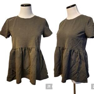 Zara Peplum Flowy Short Sleeve Top Gray - Small